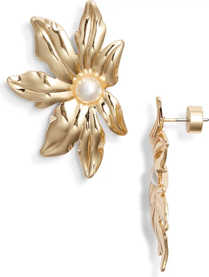 Ridged Petal Faux Pearl Drop Earrings | Nordstrom
