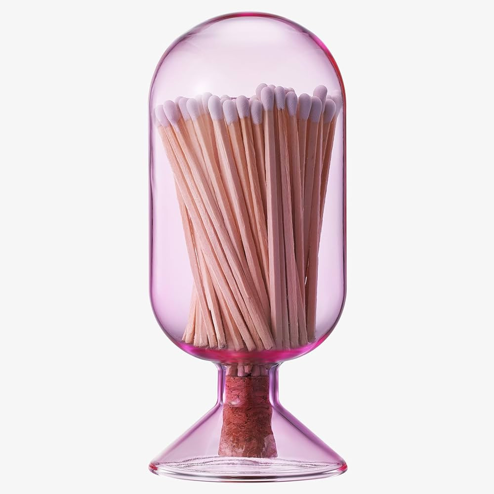 Includes 100 Match Sticks Glass Match Cloche with Striker - Pink with Cork Stopper - Fireplace, H... | Amazon (US)