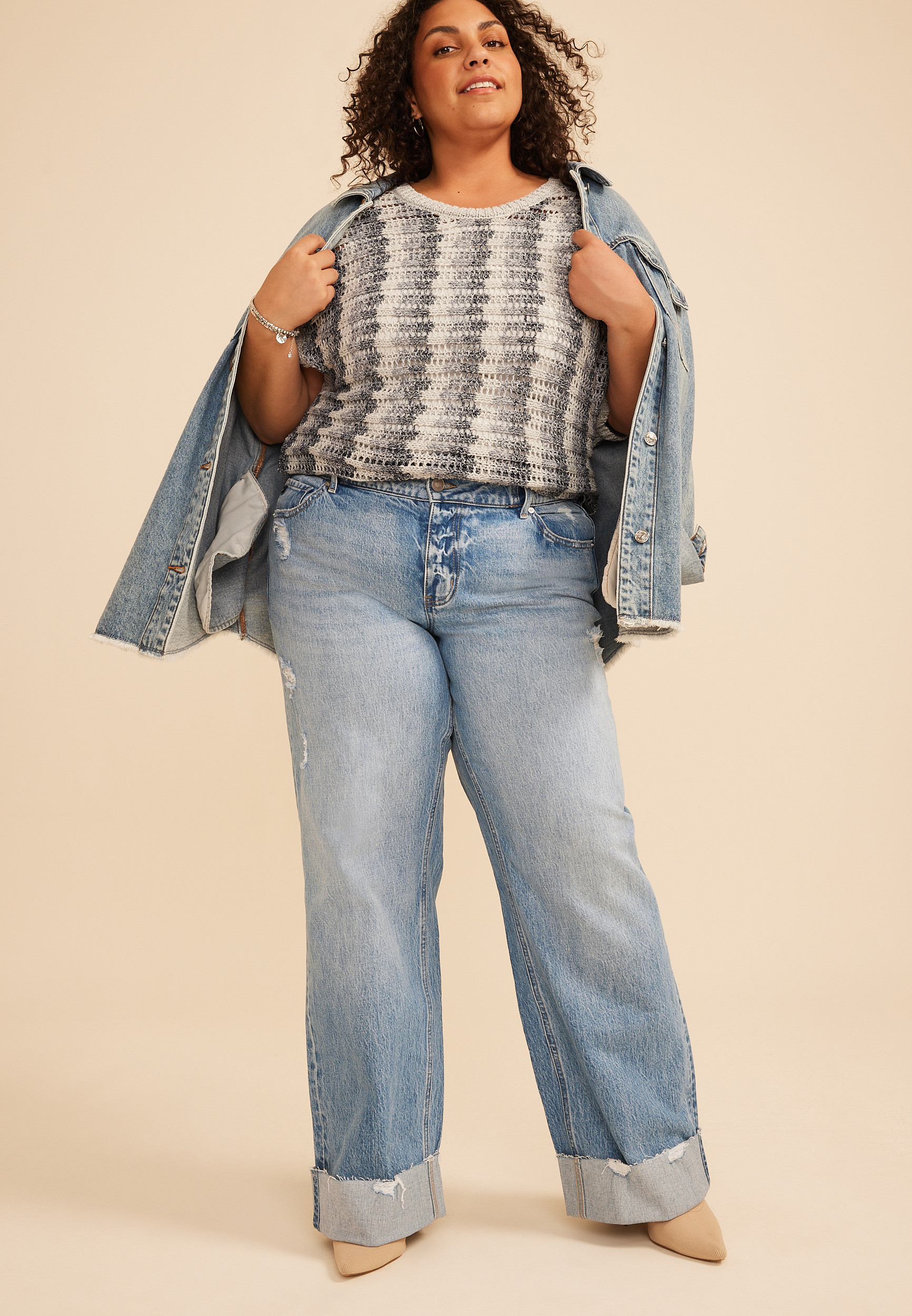 Kancan Plus Size Kancan Women's Mid Rise Raw Cuffed Hem Wide Leg Jeans - Maurices | Maurices