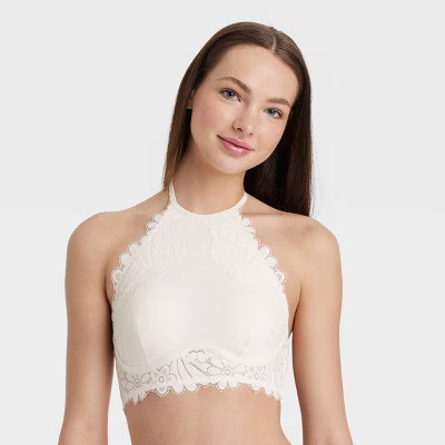Women's High Neck Crochet Lace Bralette - Colsie™ White XS | Target