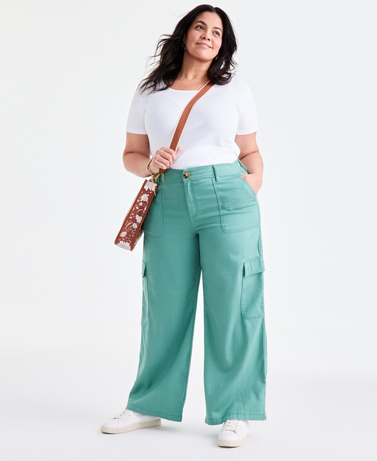 Style & Co Plus Size Mid-Rise Wide-Leg Cargo Pants, Exclusively at Macy's - Kendal Green | Macy's