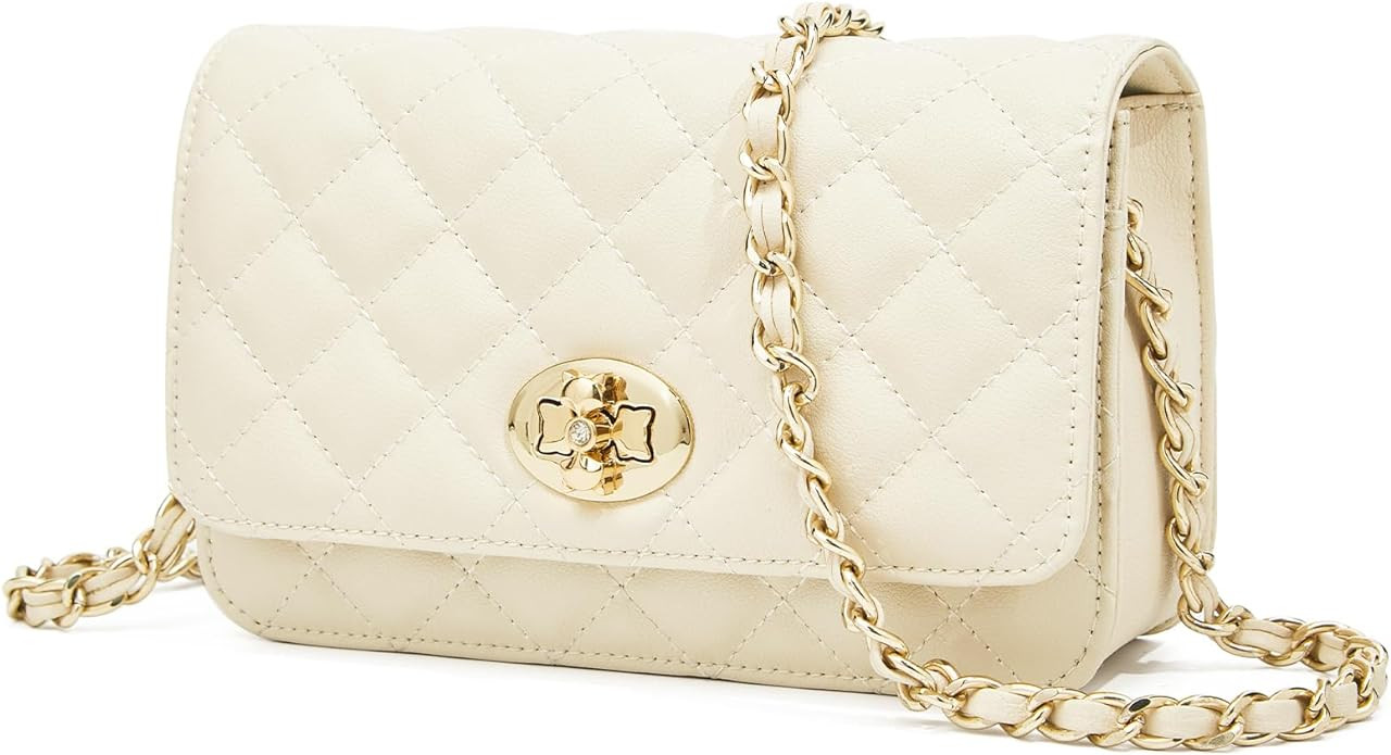 FOXLOVER Quilted Crossbody Purse for Women Leather Trendy Ladies Shoulder Bag with Chain | Amazon (US)