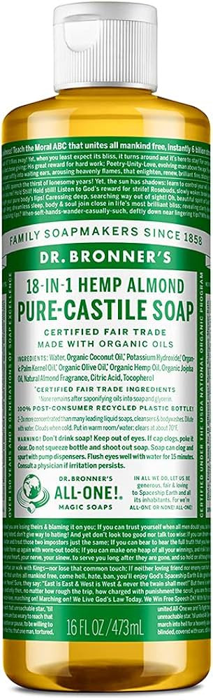 Dr. Bronner’s - Pure-Castile Liquid Soap (Almond, 16 ounce) - Made with Organic Oils, 18-in-1 U... | Amazon (US)