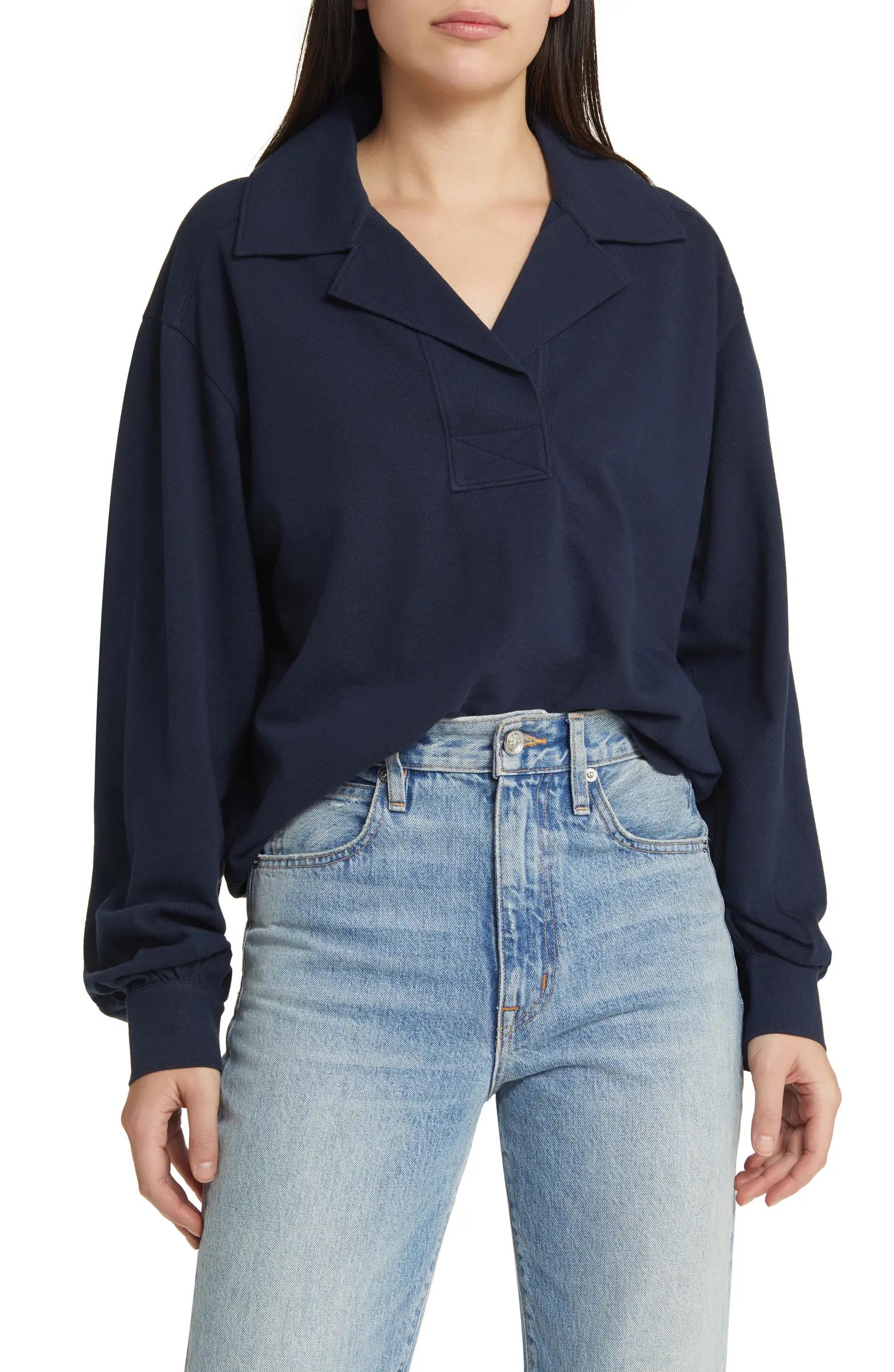 Oversize Long Sleeve Cotton Polo | Nordstrom