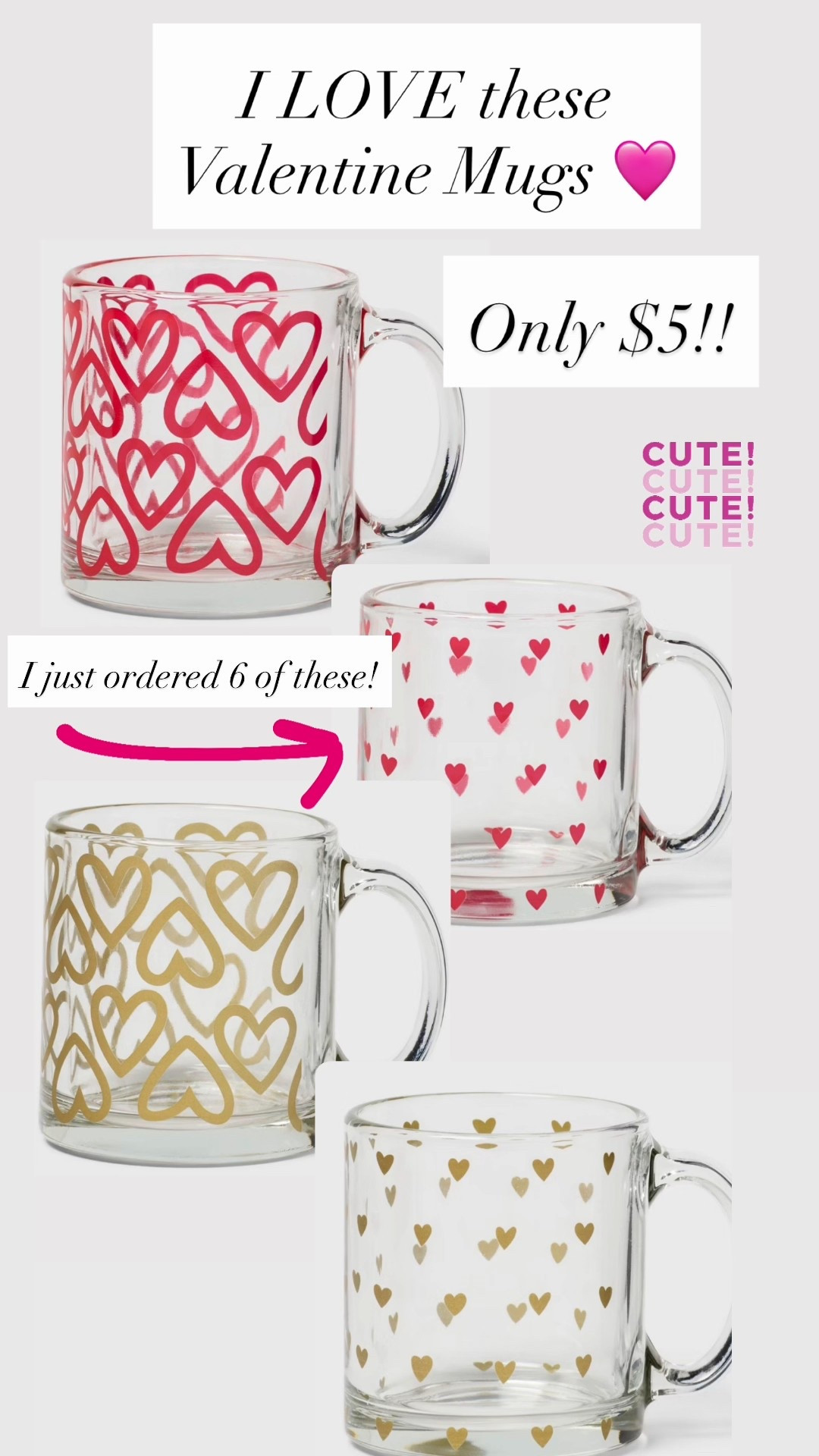 Obsessed with these Valentine mugs that are only $5 ❤️🩷

#LTKHome