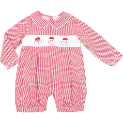 Red Gingham Smocked Santa Short Romper | Cecil and Lou