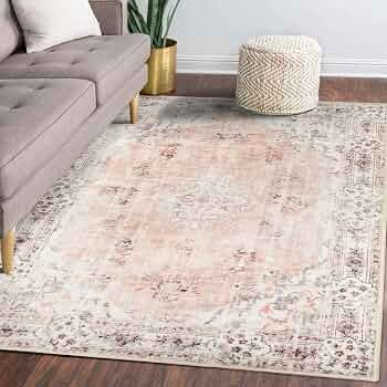 MUJOO 5'x7' Area Rugs Pink Machine Washable Boho Rug for Bedroom,Living Room, Laundry Room Kitche... | Amazon (US)