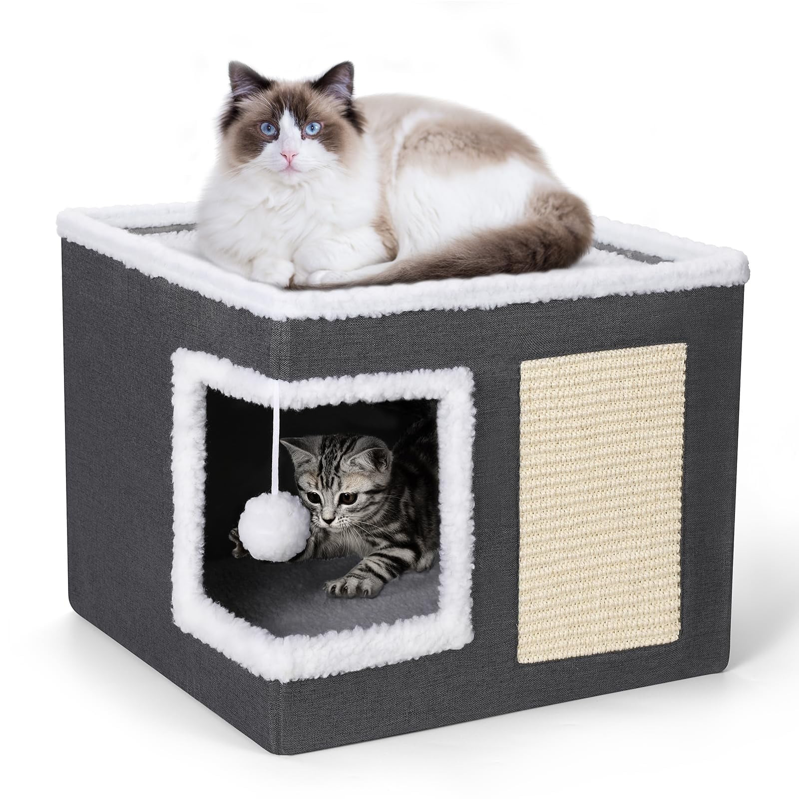 ZALALOVA Cat House for Indoor Cats Cube Bed, Covered Cat Cave & Furniture with Scratch Pad, Hidea... | Walmart (US)