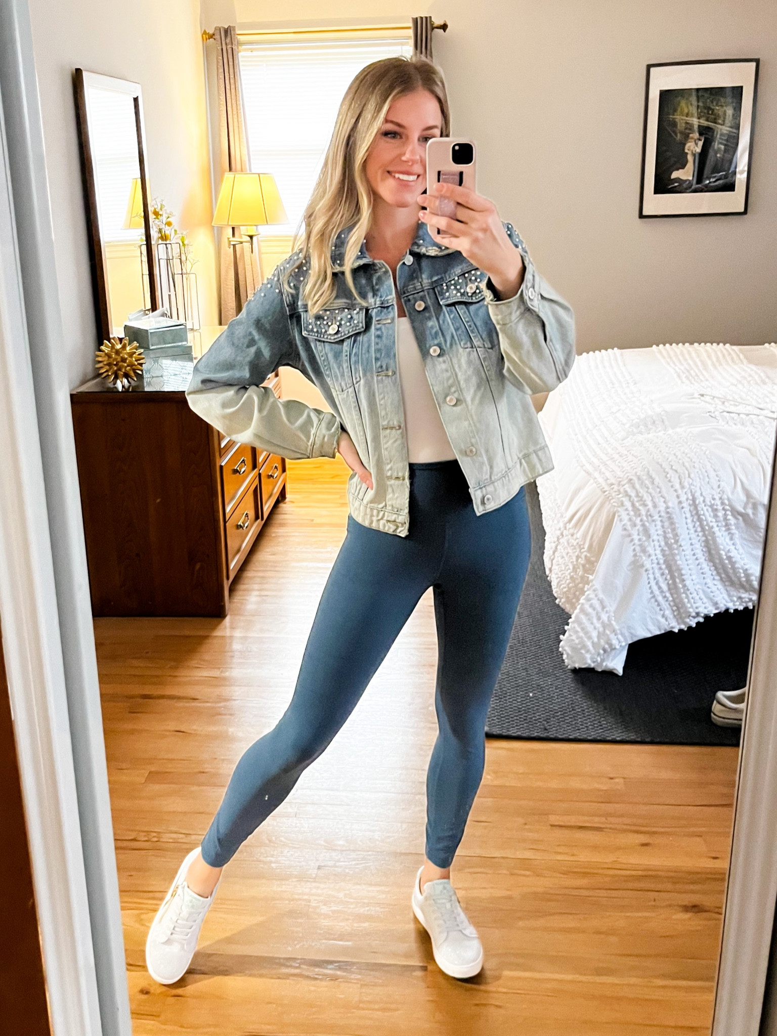 Distressed embellished jean jacket- love the floral embellishment. Runs true to size. Wearing size small  

#LTKunder50 #LTKstyletip