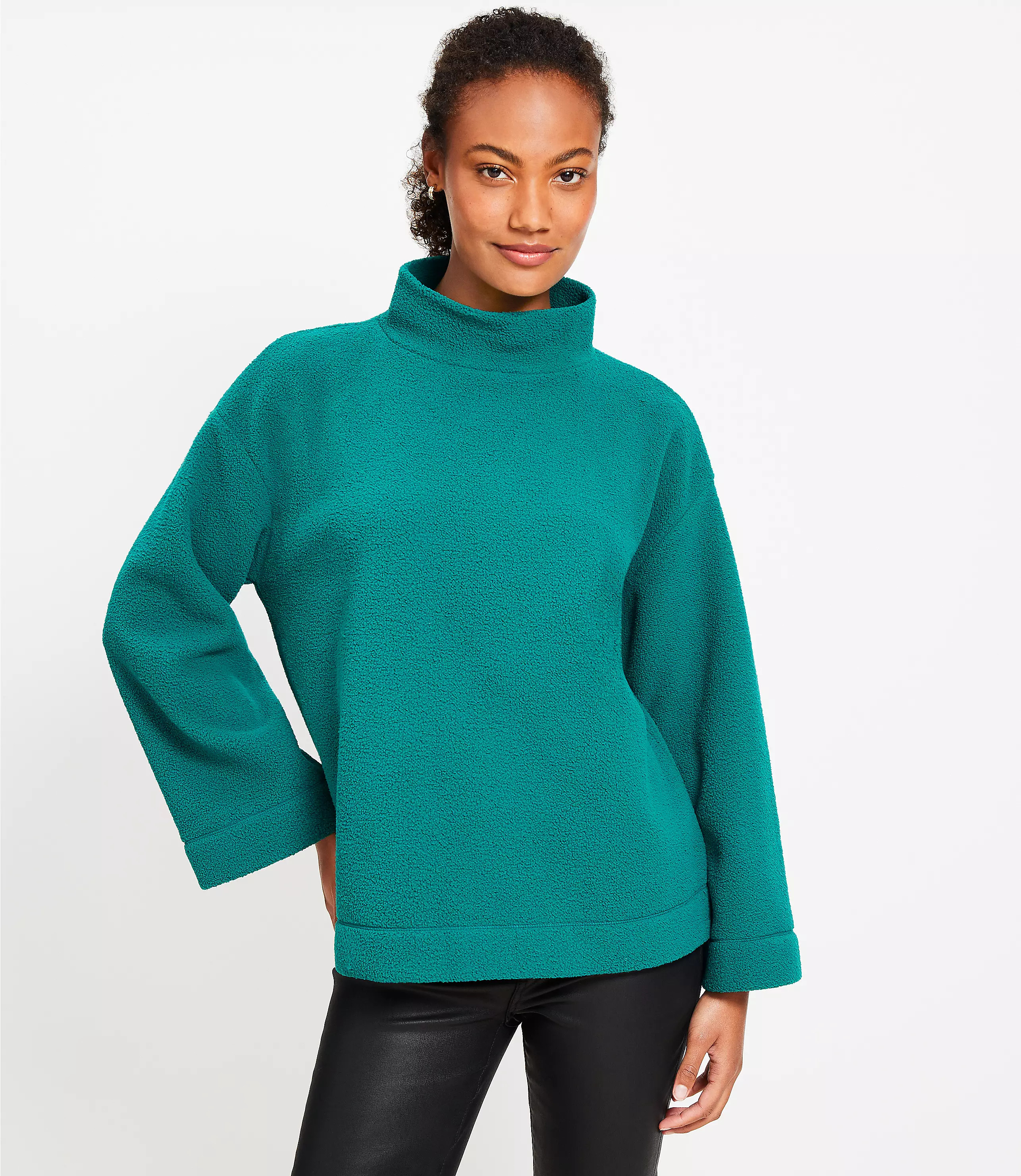 Sherpa Mock Neck Tunic Top | LOFT