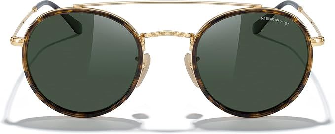 MERRY'S Retro Round Polarized Sunglasses - Unisex Double Bridge Sun Glasses | Amazon (US)