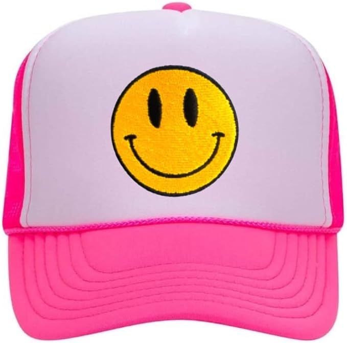 Smiley Face Trucker Hat, Trendy Cute Preppy y2k Smile Yellow Emoji Patch Embroidered Adjustable B... | Amazon (US)