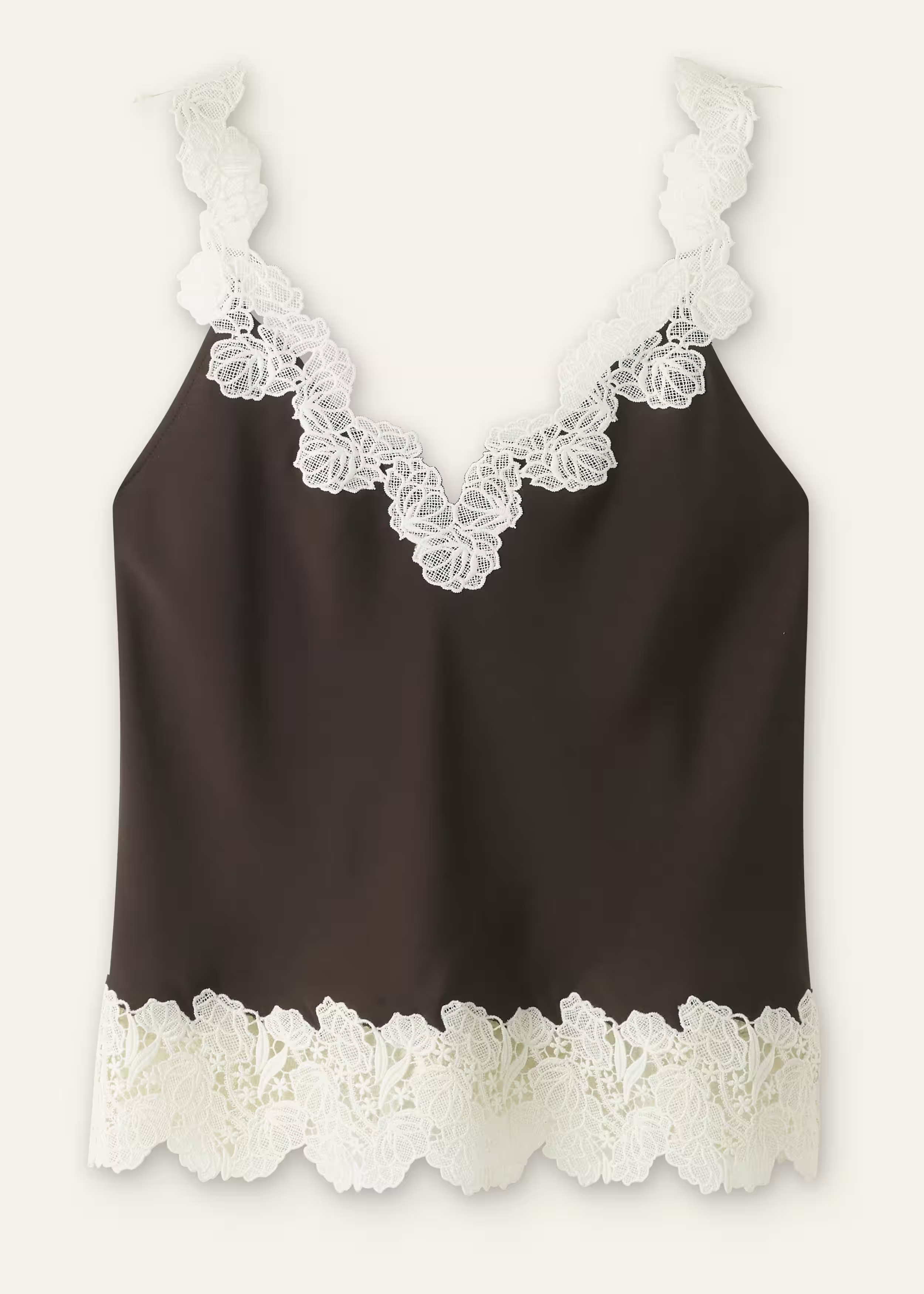 Women's Brown Floral Lace Trim Cami Top | ME+EM | ME+EM Global (Excluding US)