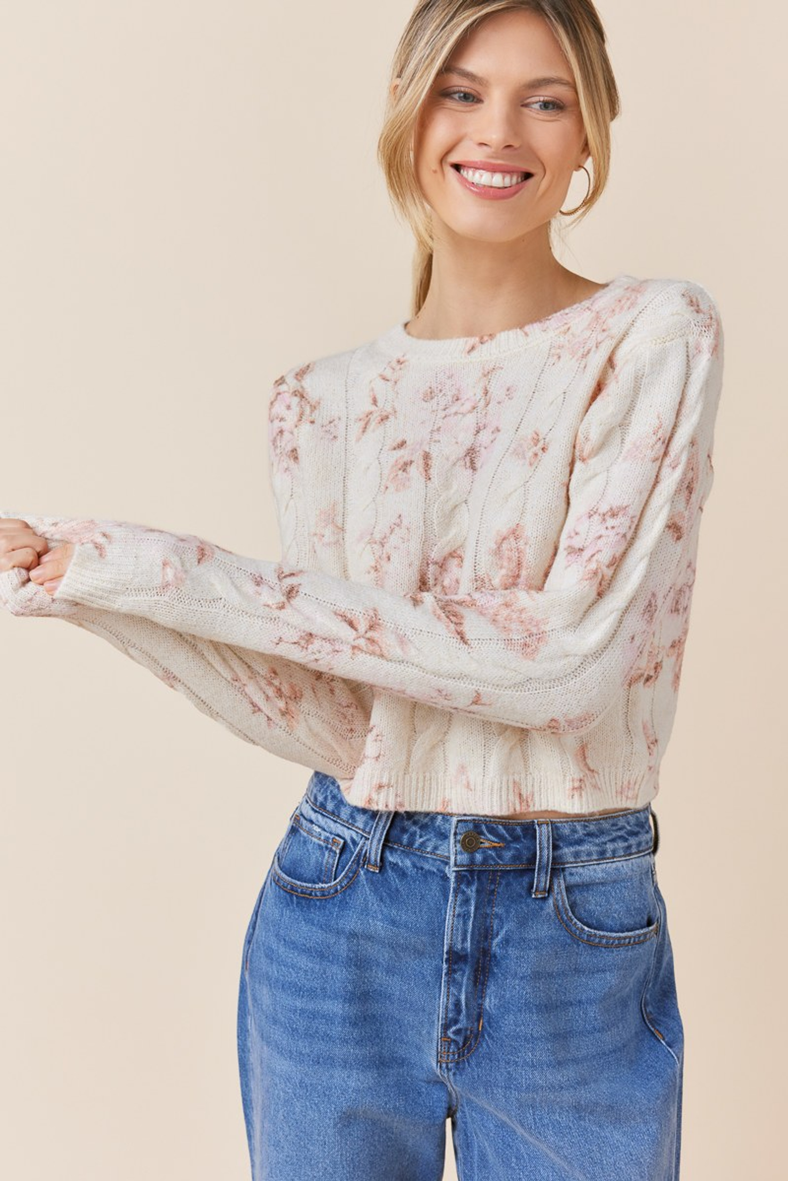 Sophie Cable Knit Floral Pullover Sweater | Francesca's