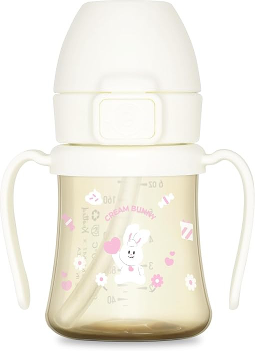 GROSMIMI PPSU Baby Straw Cup Stage 2, 12M+, Spill-Proof, 6oz (Cream Bunny) | Amazon (US)