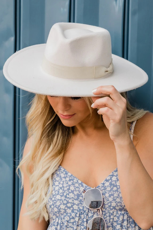Different Time Zones Ivory Wide Brim Fedora Hat | Pink Lily
