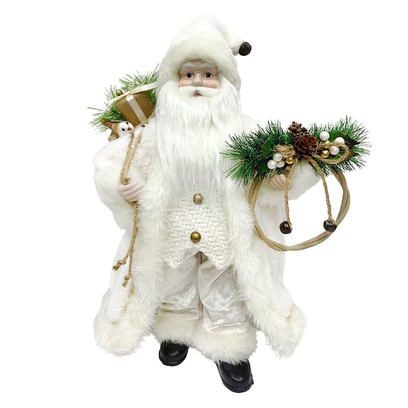 18IN WHITE SANTA W/ WREATH | At Home
