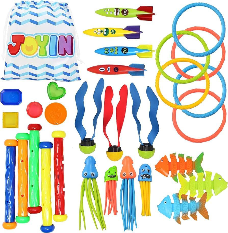 JOYIN 30 Pcs Diving Pool Toys for Kids Ages 3-12 Jumbo Set with Storage Bag Pool Games Summer Swi... | Amazon (US)