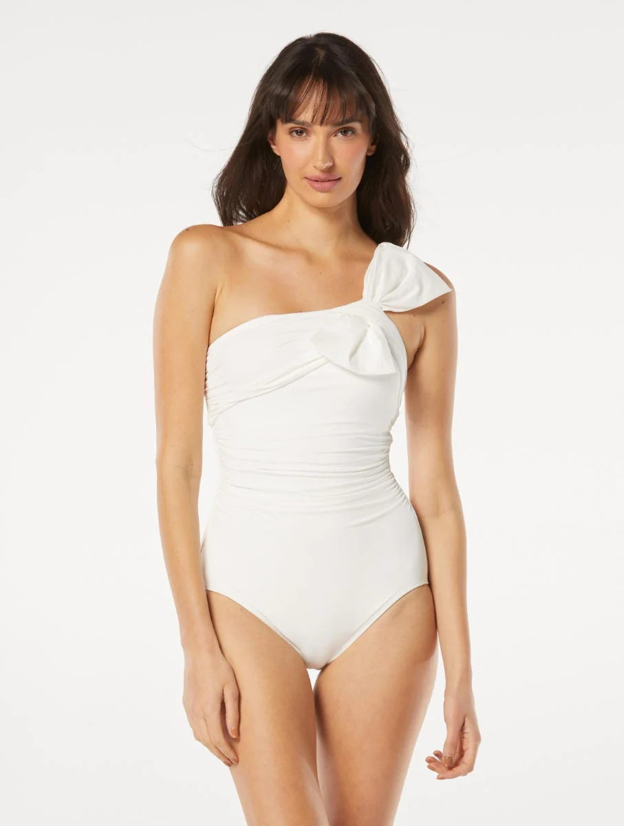 Carmen Marc Valvo Bow Ruched One Shoulder Underwire One Piece Swimsuit | Beach2Ocean