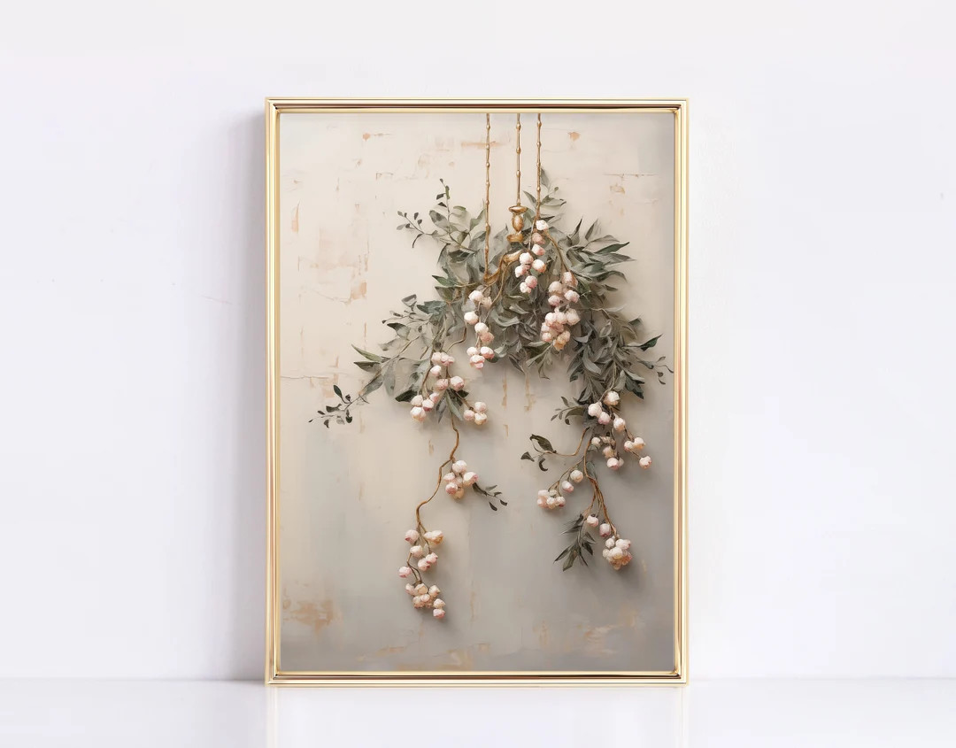 Mistletoe Vine Print Christmas Print Neutral Vintage Digital Print Christmas Decor Modern Vintage... | Etsy (US)