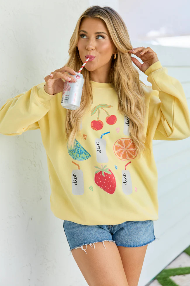 Diet Soda and Fruit Yellow Graphic Sweatshirt | Pink Lily