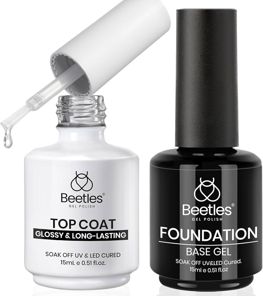 Beetles Gel Base Top Coat,2 Pcs 15ml Upgrade Super Shiny Gel Top Base Coat Set,Glossy and Long-La... | Amazon (US)