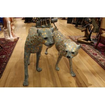 Pair of Golden-Plated Cheetahs Bronze Statue - Size: 58"L x 10"W x 31"H. | Wayfair North America
