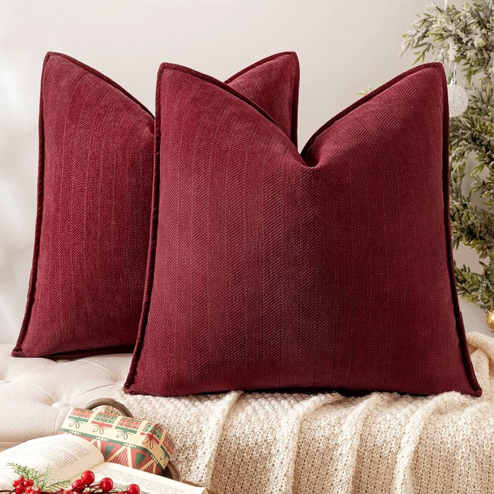 MIULEE Pack of 2 Christmas Burgundy Decorative Pillow Covers 18x18 Inch Soft Chenille Couch Throw... | Amazon (US)