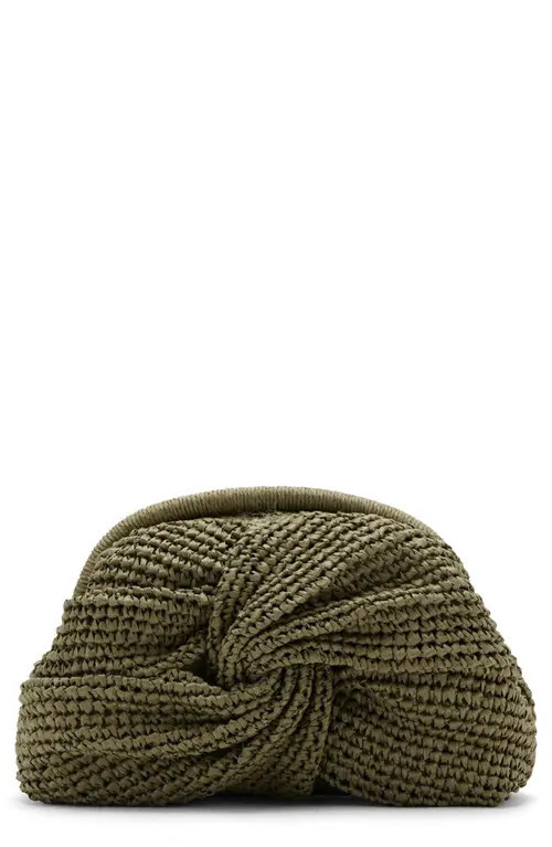 MANGO Natural Fiber Frame Clutch in Khaki Green at Nordstrom | Nordstrom