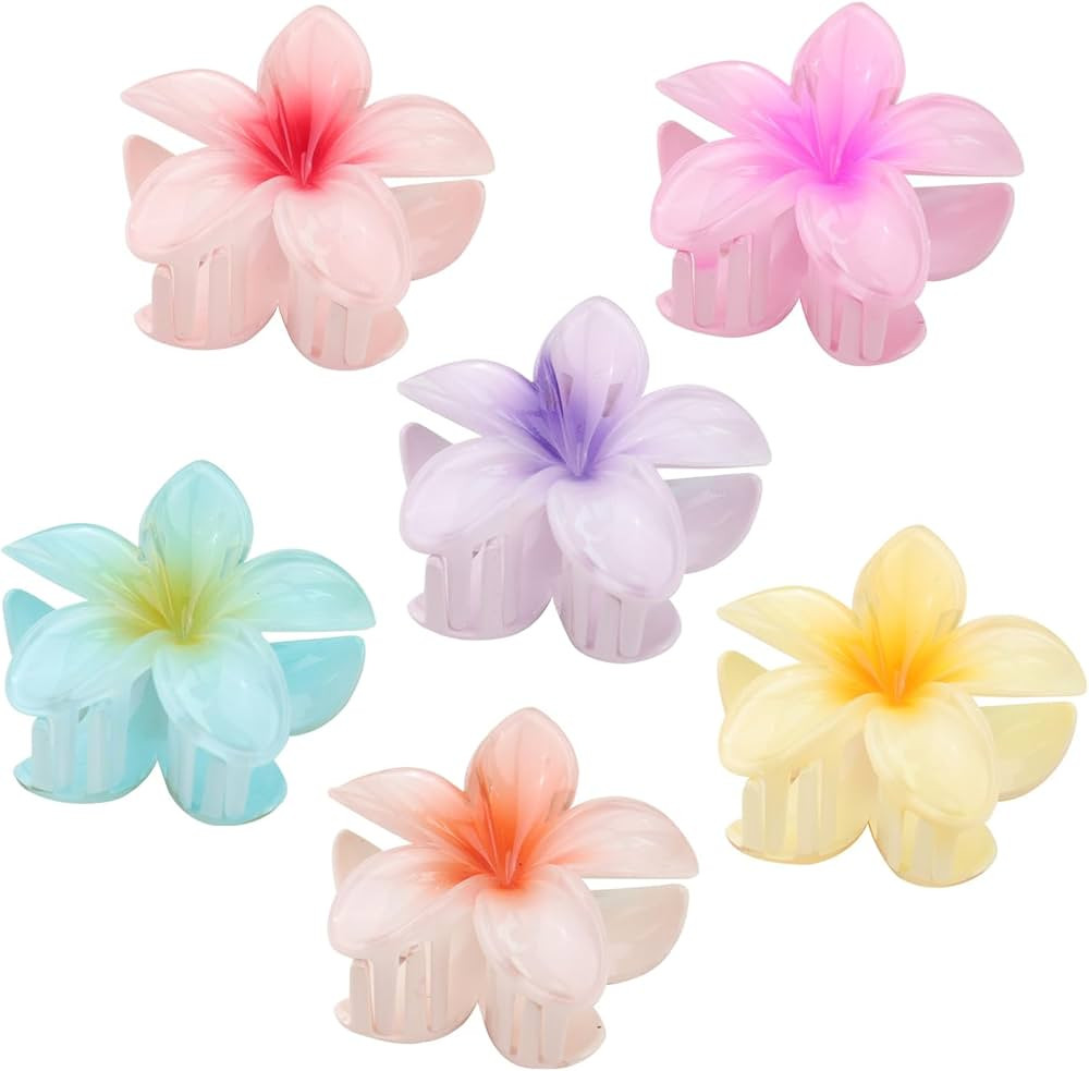 6 Pack Large Flower Hair Claw Clips, Hawaiian Flower Hair Claw Clips for Women Thin Thick Curly H... | Amazon (US)
