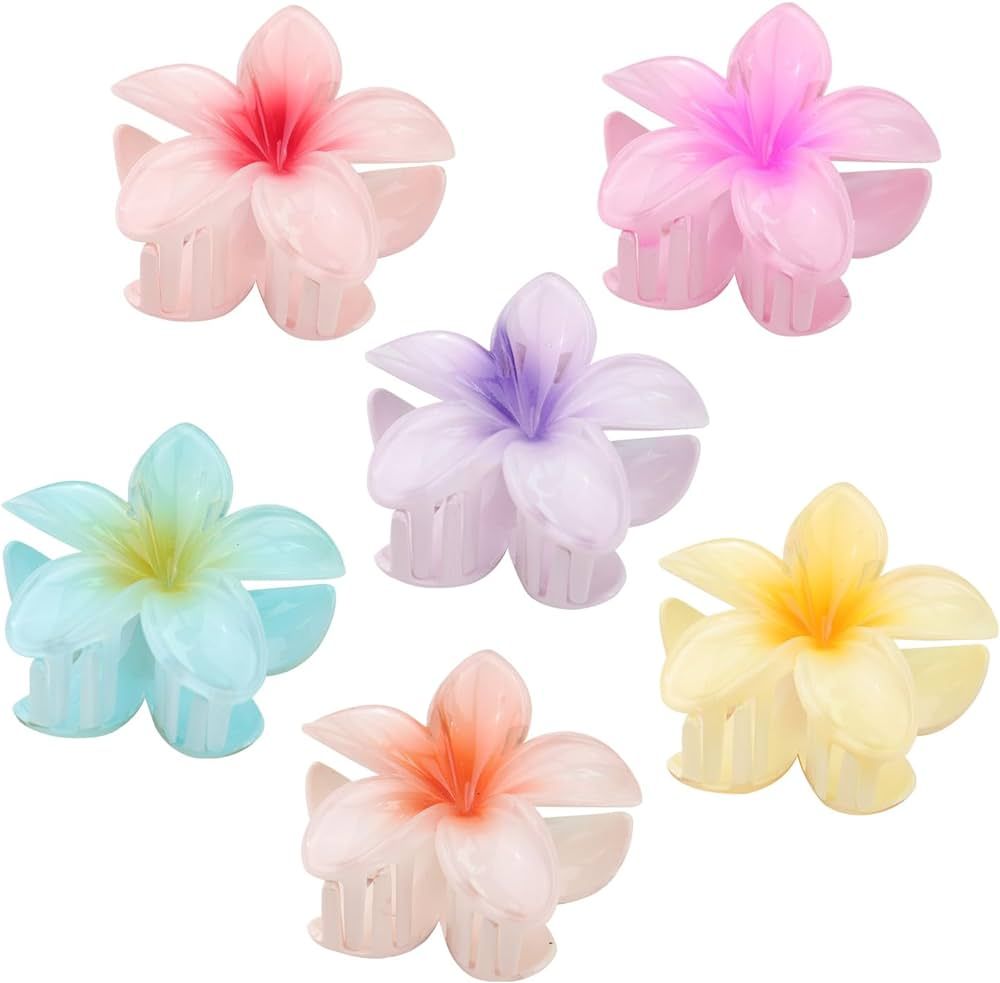 WACHLL 6 Pack Large Flower Hair Claw Clips, Hawaiian Flower Hair Claw Clips for Women Thin Thick ... | Amazon (US)