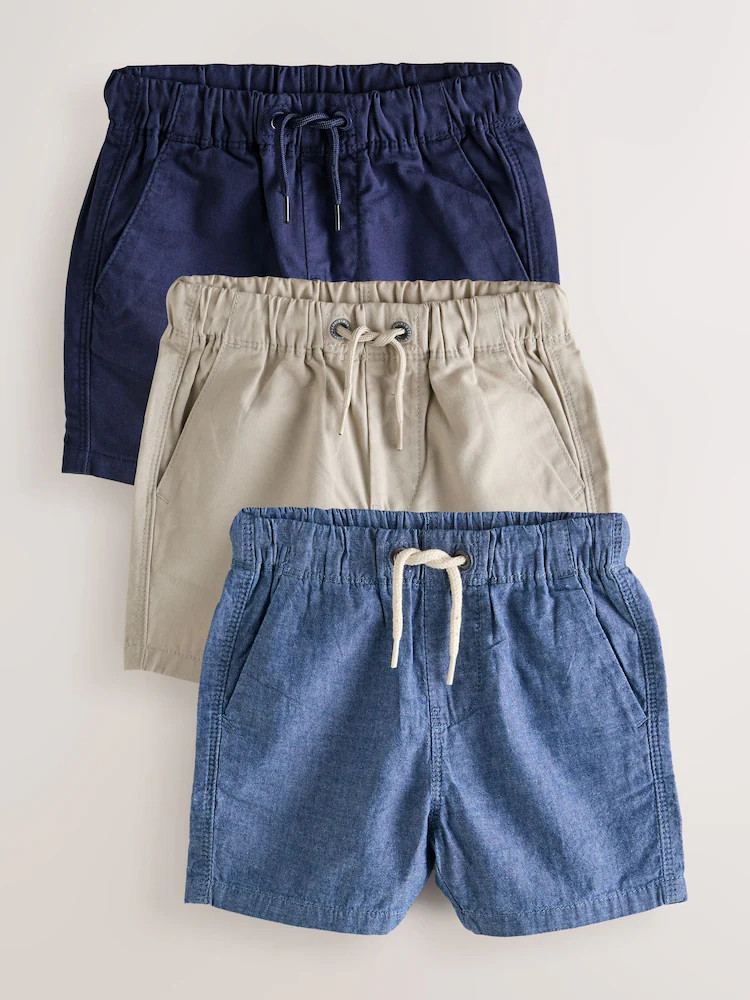 Navy/Stone/Chambray Blue Pull On Shorts 3 Pack (3mths-7yrs) | Next EU