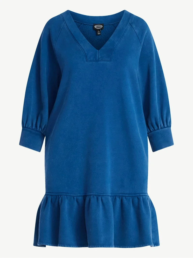 Scoop Women's and Women's Plus Deep V Neck Sweatshirt Mini Dress, Sizes XS-4X | Walmart (US)