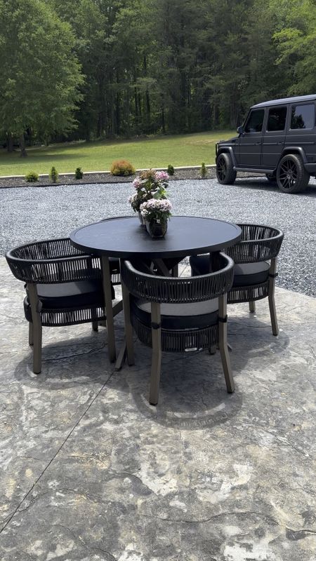 Black modern outdoor table chairs furniture with wooden legs and cushions 


#LTKstyletip #LTKhome #LTKsalealert