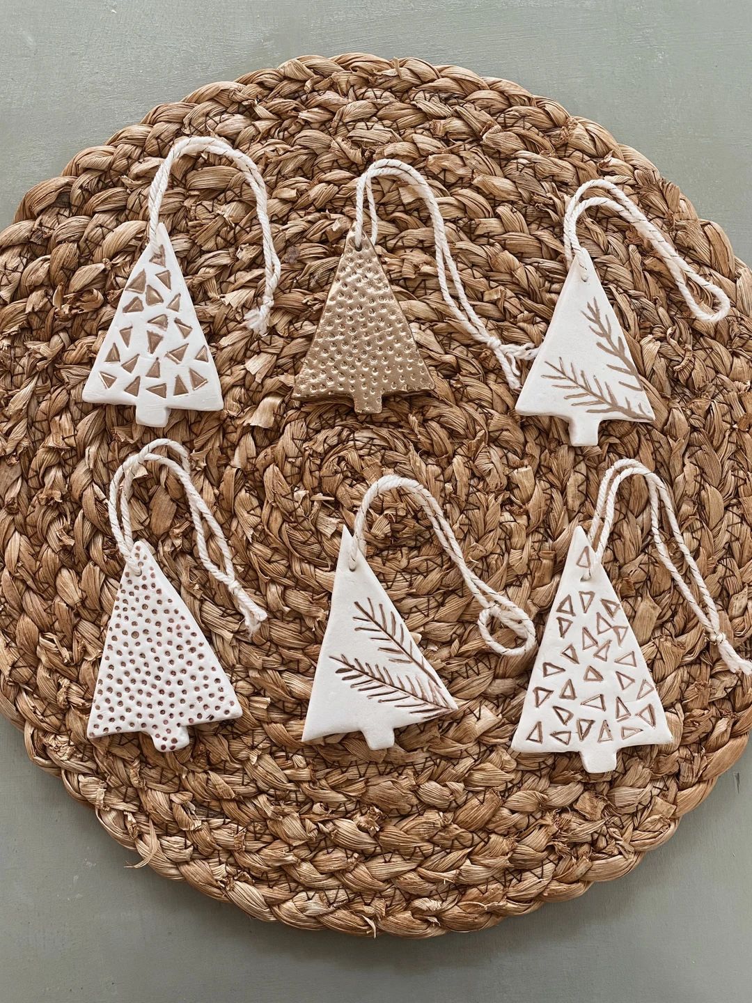 Minimalist Clay Christmas Tree Ornaments -Scandinavian Inspired Christmas Ornaments- Metallic Christ | Etsy (US)