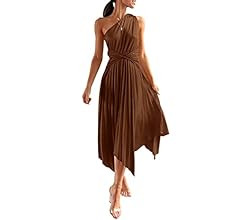 PRETTYGARDEN Women's Summer Long Satin Dress One Shoulder Sleeveless Ruched Twist Flowy Maxi Dres... | Amazon (US)