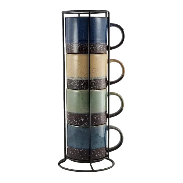 Coffee Mug Set With Stand And Spoons, 13 Oz Demitasse Cups Set Stackable Espresso Coffee Mugs Cap... | Wayfair North America
