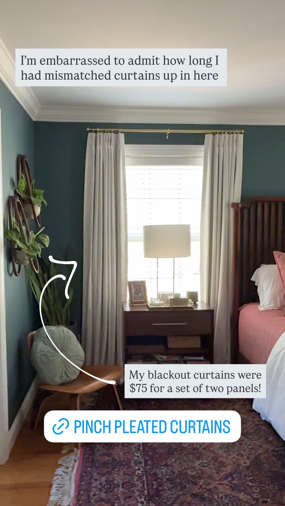 I’m embarrassed to admit how long I had mismatched curtains up in here  My blackout curtains were $75 for a set of two panels!
