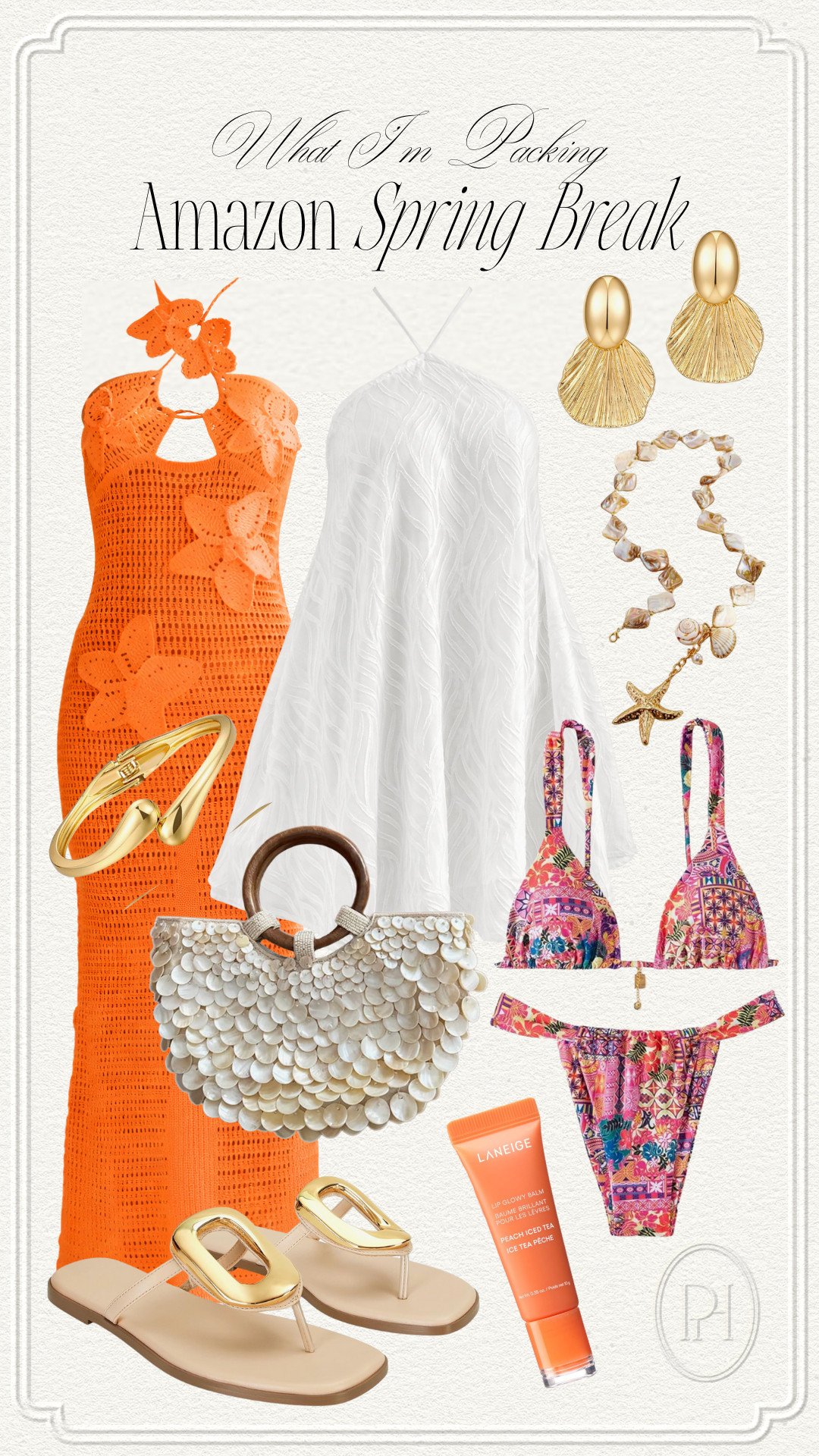 Amazon favorites I'm packing this spring break!

Spring break outfit, spring break looks, resort wear, colorful bikini, swimsuit, swimwear, bathing suit, white dress, orange dress, maxi dress, coverup dress, mesh dress, gold earrings, seashell earrings, starfish necklace, vacation looks, vacation outfit, vacation style, spring break handbag, gold bangle bracelet, white sandals, lip balm, crochet dress 

 #LTKgrwm #LTKootd #LTKTravel