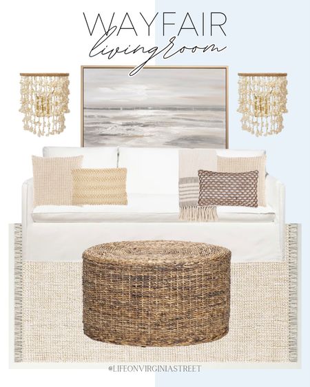 Wayfair living room inspo! If you're looking to update your living space, check out
Wayfair's wide selection of home pieces! I am loving these living room pieces that give coastal vibes!

White slipcover sofa, wicker coffee table, neutral throw pillows, coastal sconces, coastal framed art, throw blanket, jute area rug

#LTKstyletip #LTKhome #LTKfamily