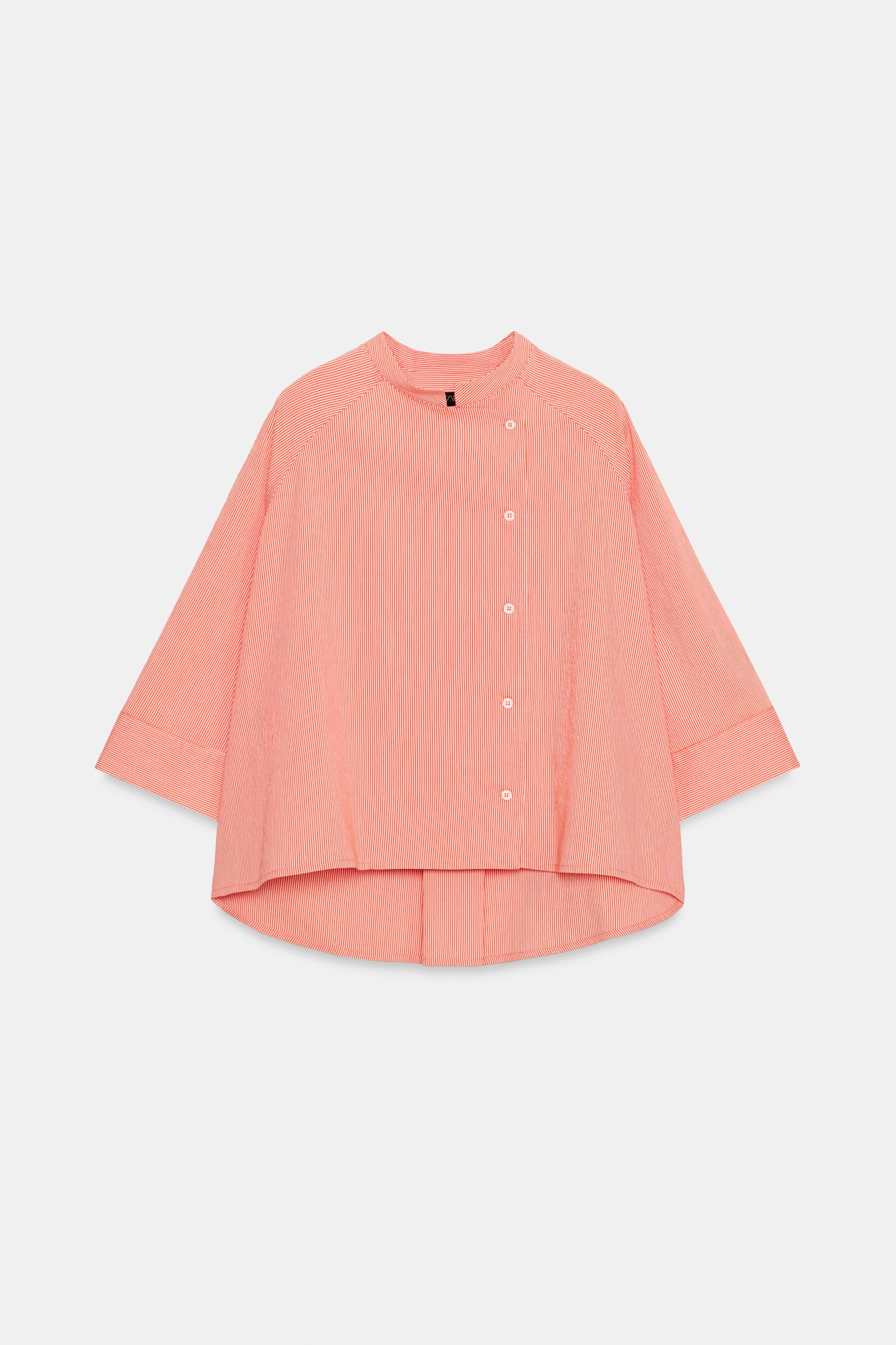 ZARA WOMAN COLLECTIONShirt made of viscose yarn. Mock neck and sleeves falling below the elbow. A... | Zara US