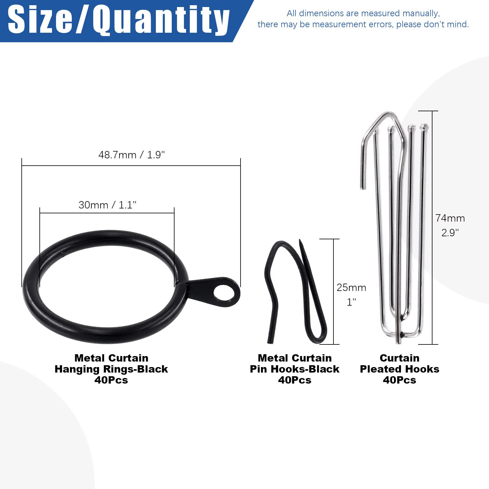 Glarks 120Pcs Black Metal Drapery Curtain Hanging Rings with Stainless Steel 4 Prongs Curtain Ple... | Amazon (US)