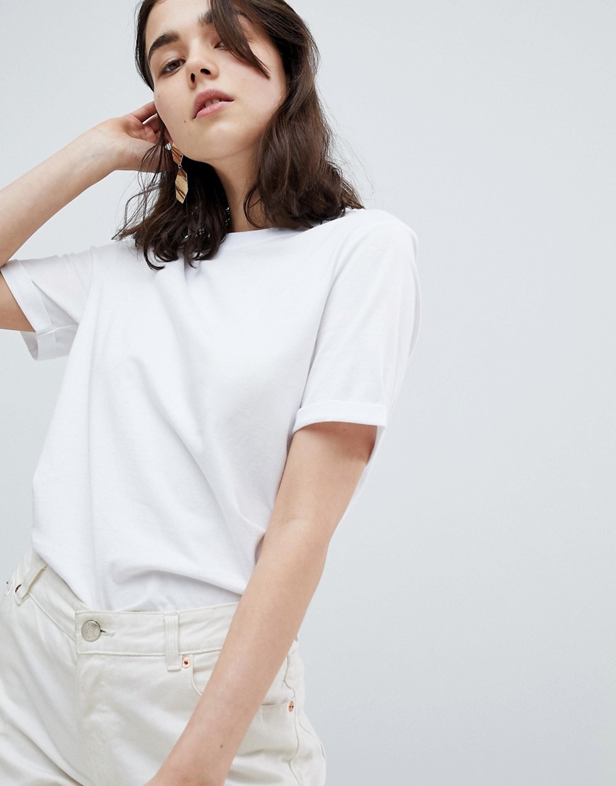 Pieces folded sleeve t-shirt - White | ASOS UK