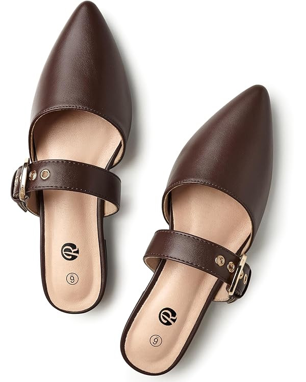 Mules for Women Adjustable Strap Pointed Toe Backless Loafer Shoes… | Amazon (US)