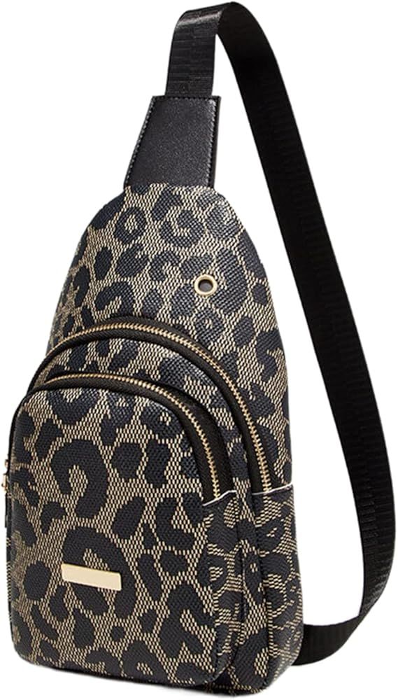 Tekzitfuir Women's Leopard Chest Bag Sling Bag for Women Sling Crossbody Bag Chest Backpack Bag Satc | Amazon (US)