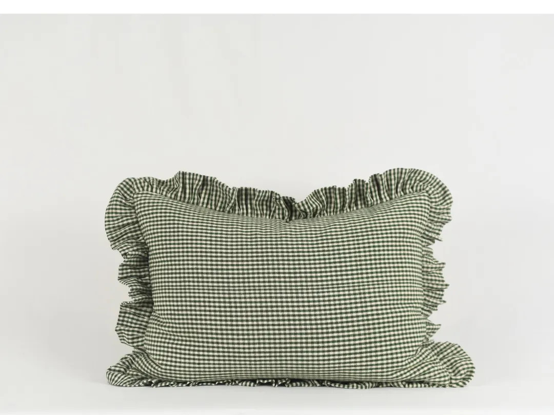 Handwoven Gingham Ruffle Lumbar Pillow: Organic Kala Cotton - Etsy | Etsy (US)