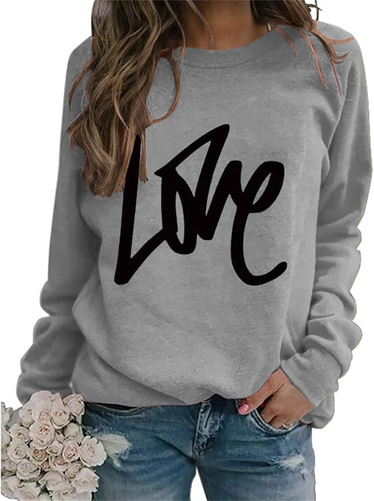 Sweatshirt for Women Fashion Long Sleeve Shirt Love Letter Print Pullover Sweaters Crewneck Cloth... | Amazon (US)