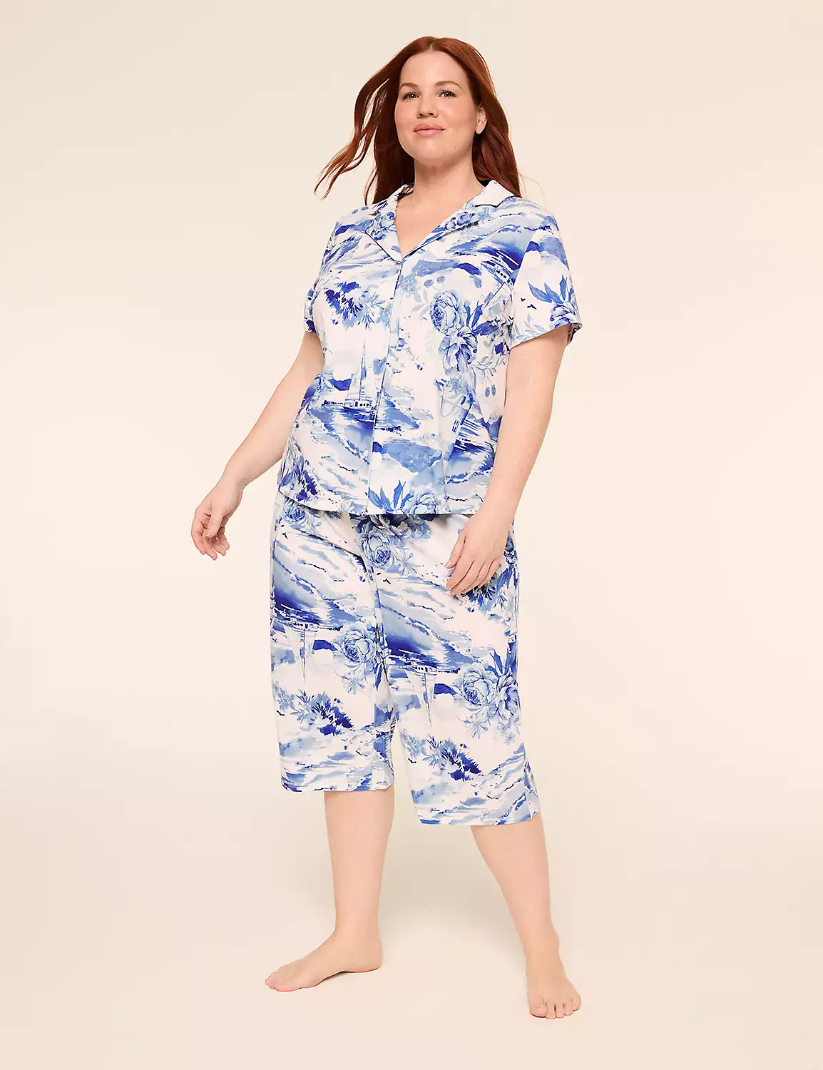 Comfy Cotton Notch-Neck Top & Crop Pant PJ Set | LaneBryant | Lane Bryant (US)