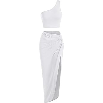 ZAFUL Women’s 2 Pieces Skirt with Crop Tank, High-Slit Twist Skirt Set Bodycon Dress for Party ... | Amazon (US)