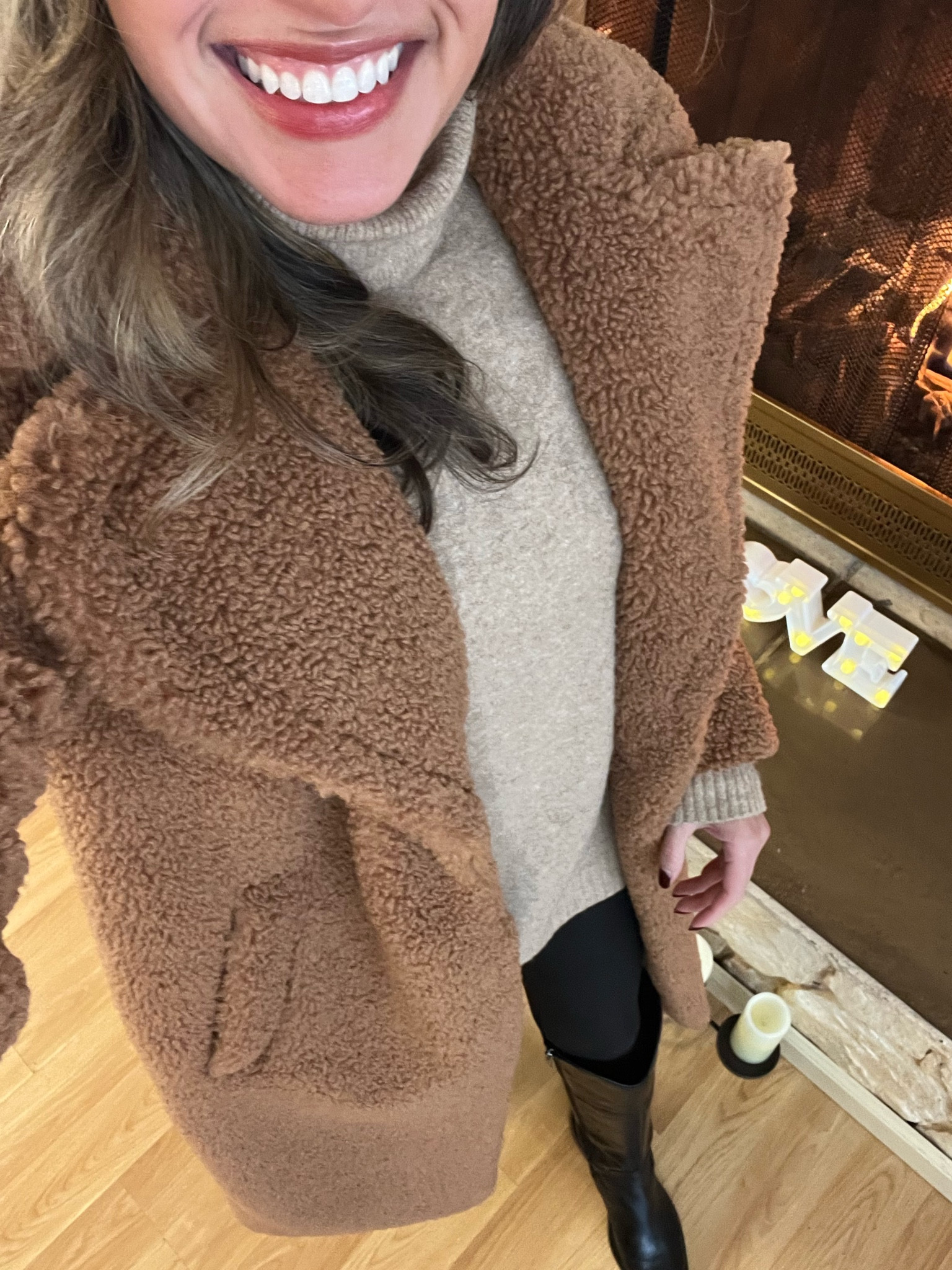 Winter outfit inspiration. 

Teddy bear jacket, Spanx leggings, riding boots & cozy turtleneck sweater  

#LTKsalealert #LTKstyletip #LTKSeasonal